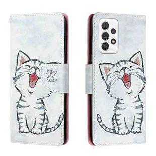 For Samsung Galaxy A33 5G Colored Drawing Leather Phone Case(Red Mouth Cat)