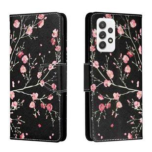For Samsung Galaxy A53 5G Colored Drawing Leather Phone Case(Black Background Safflower)