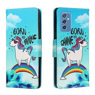 For Samsung Galaxy M52 5G Colored Drawing Leather Phone Case(Rainbow Horse)