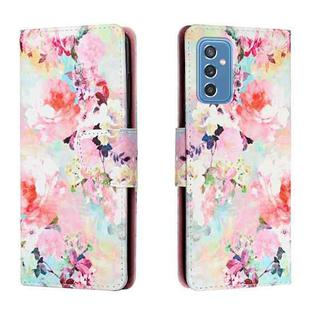 For Samsung Galaxy M52 5G Colored Drawing Leather Phone Case(Watercolor Flowers)