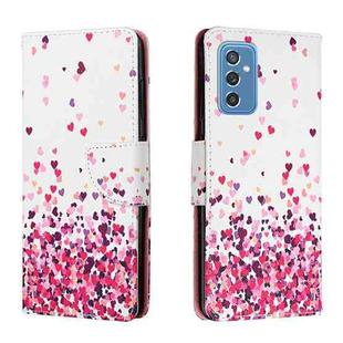 For Samsung Galaxy M52 5G Colored Drawing Leather Phone Case(Pink Heart)