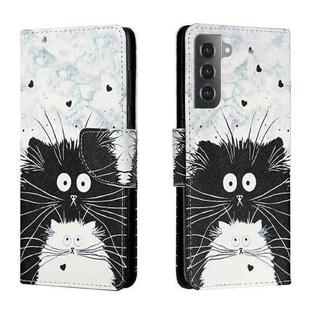 For Samsung Galaxy S22 5G Colored Drawing Leather Phone Case(Black White Cat)