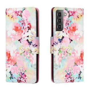 For Samsung Galaxy S22 5G Colored Drawing Leather Phone Case(Watercolor Flowers)