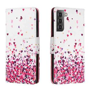 For Samsung Galaxy S22 5G Colored Drawing Leather Phone Case(Pink Heart)