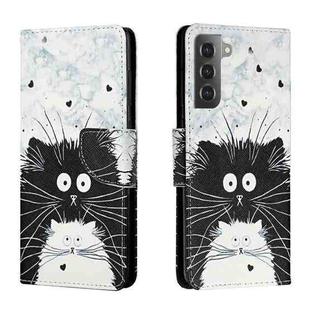 For Samsung Galaxy S22+ 5G Colored Drawing Leather Phone Case(Black White Cat)