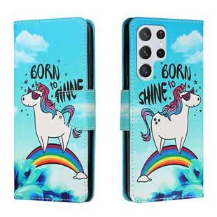 For Samsung Galaxy S22 Ultra 5G Colored Drawing Leather Phone Case(Rainbow Horse)