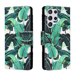 For Samsung Galaxy S22 Ultra 5G Colored Drawing Leather Phone Case(Banana Leaf)