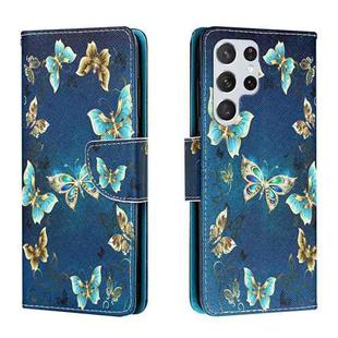 For Samsung Galaxy S22 Ultra 5G Colored Drawing Leather Phone Case(Jewelry Butterfly)