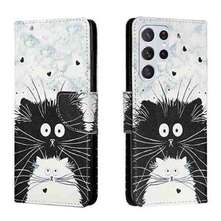 For Samsung Galaxy S22 Ultra 5G Colored Drawing Leather Phone Case(Black White Cat)