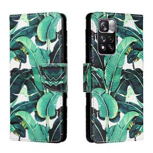 For Xiaomi Redmi Note 11 4G Colored Drawing Leather Phone Case(Banana Leaf)