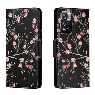 For Xiaomi Redmi Note 11 Pro Colored Drawing Leather Phone Case(Black Background Safflower)