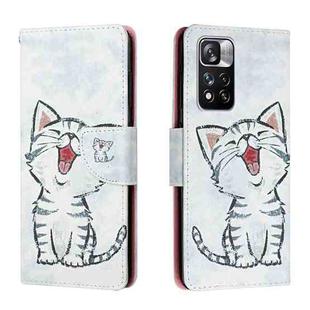 For Xiaomi Redmi Note 11 Pro Colored Drawing Leather Phone Case(Red Mouth Cat)