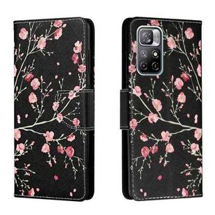 For Xiaomi Redmi Note 11 5G Colored Drawing Leather Phone Case(Black Background Safflower)