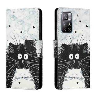 For Xiaomi Redmi Note 11 5G Colored Drawing Leather Phone Case(Black White Cat)