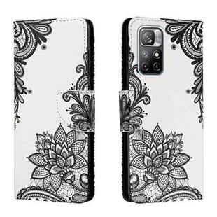 For Xiaomi Redmi Note 11 5G Colored Drawing Leather Phone Case(Black Flower)