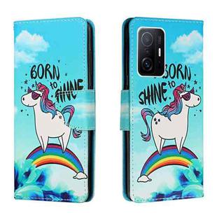 For Xiaomi Mi 11T Colored Drawing Leather Phone Case(Rainbow Horse)