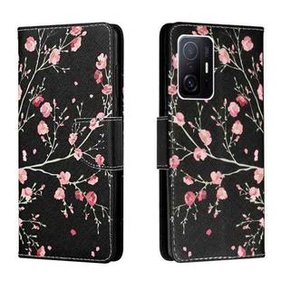 For Xiaomi Mi 11T Colored Drawing Leather Phone Case(Black Background Safflower)