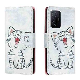 For Xiaomi Mi 11T Colored Drawing Leather Phone Case(Red Mouth Cat)