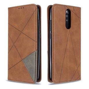 For Xiaomi Redmi 8 Rhombus Texture Horizontal Flip Magnetic Leather Case with Holder & Card Slots(Brown)
