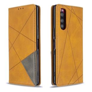 For Sony Xperia 5 / XZ5 Rhombus Texture Horizontal Flip Magnetic Leather Case with Holder & Card Slots(Yellow)