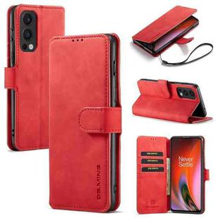 For OnePlus Nord 2 DG.MING Retro Oil Side Horizontal Flip Leather Case with Holder & Card Slots & Wallet(Red)