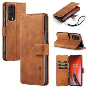 For OnePlus Nord 2 DG.MING Retro Oil Side Horizontal Flip Leather Case with Holder & Card Slots & Wallet(Brown)