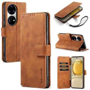 For Huawei P50 DG.MING Retro Oil Side Horizontal Flip Leather Case with Holder & Card Slots & Wallet(Brown)