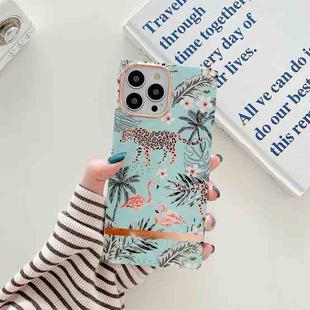 Square Plating Gold Edge Phone Case For iPhone 11(Beach Crane Leopard)