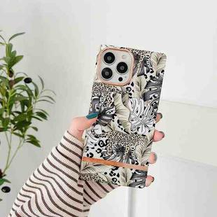 Square Plating Gold Edge Phone Case For iPhone 12 / 12 Pro(Jungle Leopard)