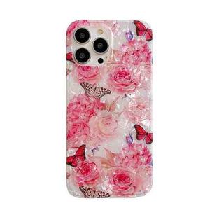 Shell Texture TPU Phone Case For iPhone 13 Pro(Butterfly Peony Pink)