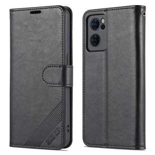 For OPPO Reno7 5G AZNS Sheepskin Texture Flip Leather Phone Case(Black)