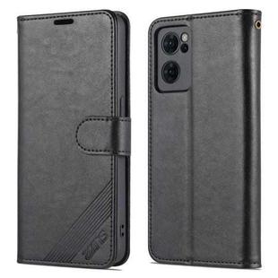 For OPPO Reno7 Pro 5G AZNS Sheepskin Texture Flip Leather Phone Case(Black)