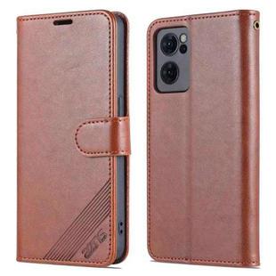 For OPPO Reno7 Pro 5G AZNS Sheepskin Texture Flip Leather Phone Case(Brown)
