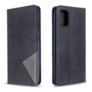 For Galaxy A51 Rhombus Texture Horizontal Flip Magnetic Leather Case with Holder & Card Slots(Black)