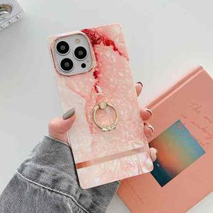 Ring Holder Square Plating Gold Edge Phone Case For iPhone 13(Orange Red)