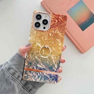 Ring Holder Square Plating Gold Edge Phone Case For iPhone 13 Pro(Apricot Yellow)