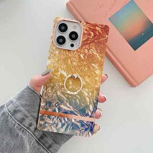 Ring Holder Square Plating Gold Edge Phone Case For iPhone 12 / 12 Pro(Apricot Yellow)