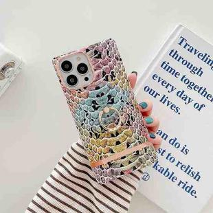 Ring Holder Square Plating Gold Edge Phone Case For iPhone 13 Pro(Multicolor Python)