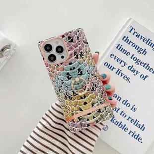 Ring Holder Square Plating Gold Edge Phone Case For iPhone 13(Multicolor Python)