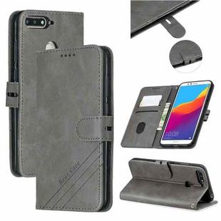 For Huawei Honor 7A Y6 2018 / Stitching Style 2-Color Cow Texture Horizontal Flip PU Leather Case with Holder & Card Slot & Lanyard(Gray)