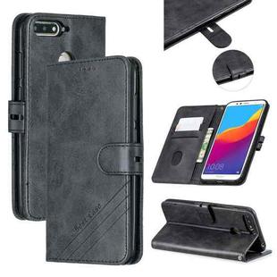 For Huawei Honor 7A Y6 2018 / Stitching Style 2-Color Cow Texture Horizontal Flip PU Leather Case with Holder & Card Slot & Lanyard(Black)
