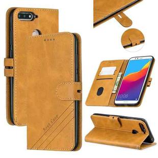 For Huawei Honor 7A Y6 2018 / Stitching Style 2-Color Cow Texture Horizontal Flip PU Leather Case with Holder & Card Slot & Lanyard(Yellow)