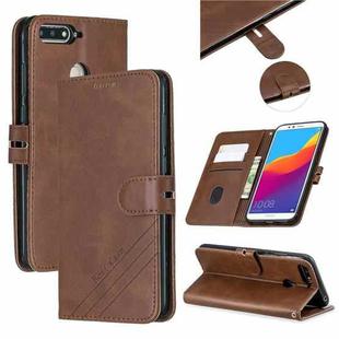 For Huawei Honor 7A Y6 2018 / Stitching Style 2-Color Cow Texture Horizontal Flip PU Leather Case with Holder & Card Slot & Lanyard(Brown)