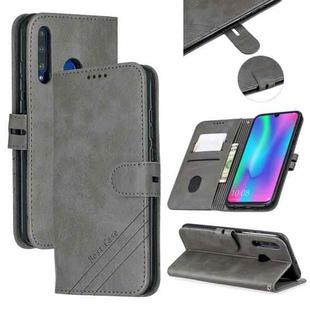 For Huawei Honor 10 Lite Stitching Style 2-Color Cow Texture Horizontal Flip PU Leather Case with Holder & Card Slot & Lanyard(Gray)