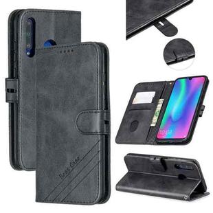 For Huawei Honor 10 Lite Stitching Style 2-Color Cow Texture Horizontal Flip PU Leather Case with Holder & Card Slot & Lanyard(Black)