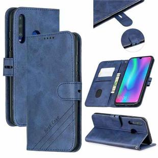 For Huawei Honor 10 Lite Stitching Style 2-Color Cow Texture Horizontal Flip PU Leather Case with Holder & Card Slot & Lanyard(Blue)