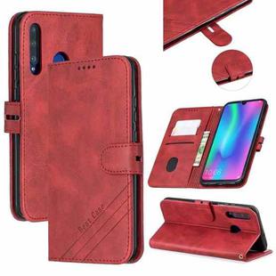 For Huawei Honor 10 Lite Stitching Style 2-Color Cow Texture Horizontal Flip PU Leather Case with Holder & Card Slot & Lanyard(Red)