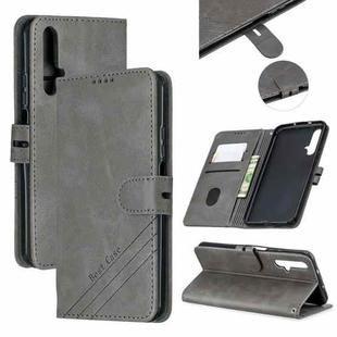For Huawei Honor 20 Stitching Style 2-Color Cow Texture Horizontal Flip PU Leather Case with Holder & Card Slot & Lanyard(Gray)
