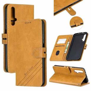 For Huawei Honor 20 Stitching Style 2-Color Cow Texture Horizontal Flip PU Leather Case with Holder & Card Slot & Lanyard(Yellow)