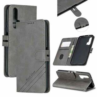 For Huawei Honor 20 Pro Stitching Style 2-Color Cow Texture Horizontal Flip PU Leather Case with Holder & Card Slot & Lanyard(Gray)